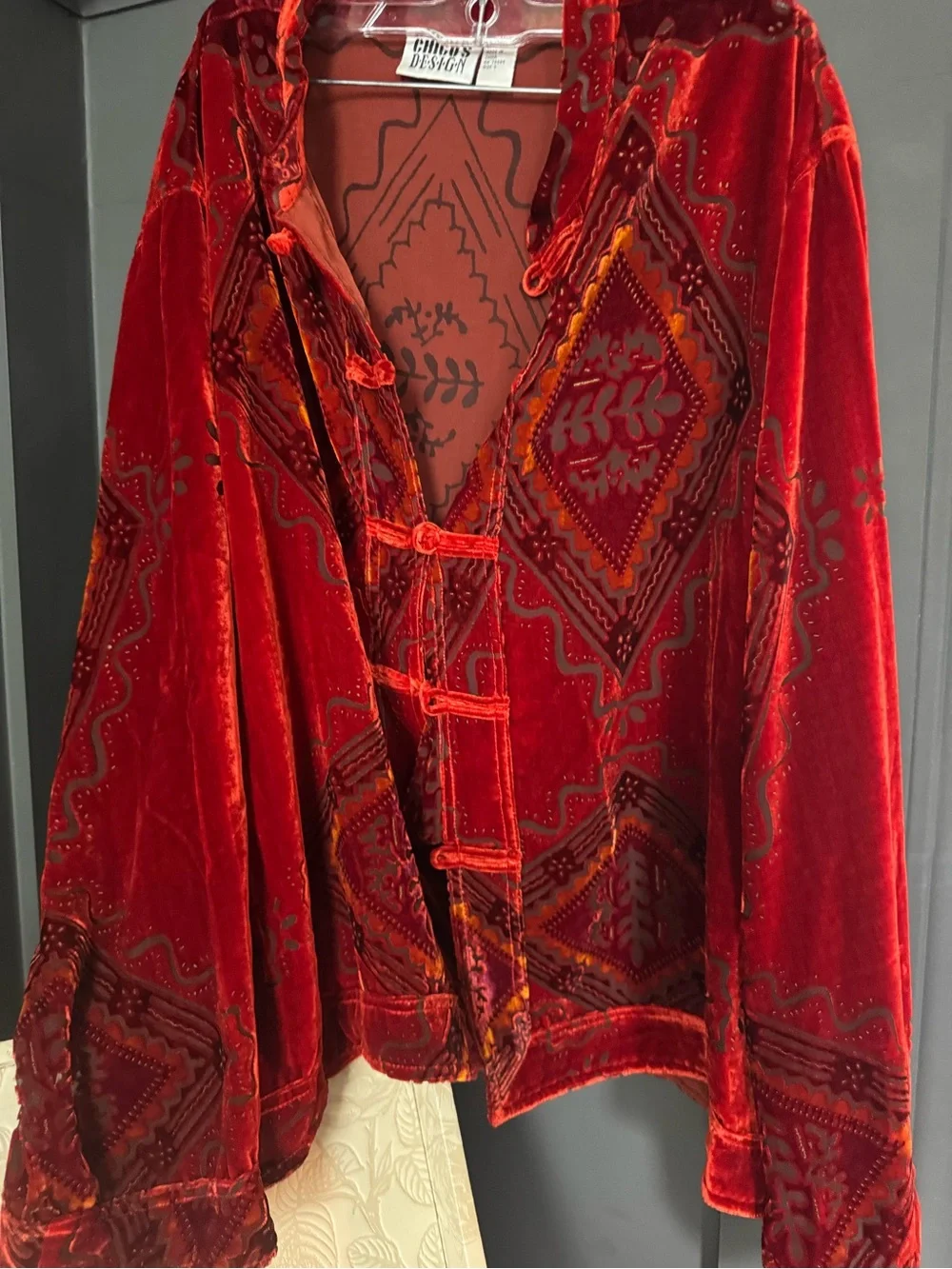 Chico's Red Velvet Embroidered Jacket - Picture 5 of 6